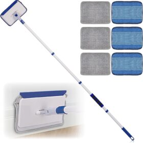 Qaestfy Baseboard Cleaner Tool with Handle, Wall Floor Mop with Extendable Long Handle Duster for Cleaning Window, Floor, Skirting Board, Ceiling, Shower, Tub Tile, Kitchen with 6 Reusable Pads                 