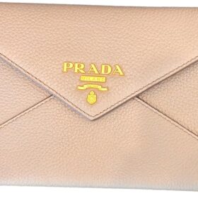 Prada Grey Vitello Grain Leather Long Envelope Wallet 1MF175                 
