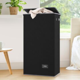 SOLEDI Laundry Hamper Black with Lid and Removable Bag - 100L Large and Tall Laundry Basket Collapsible with Handle for Clothing and Toys Storage - Dirty Clothes Hamper for Bedroom, bathroom, dorm              