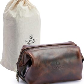 Premium Leather Travel Toiletry Bag for Men and Women, King-Size Dopp Kit with Waterproof Lining, Mens Toiletry Travel Bag, Mens Toiletry Bag, Mens Travel Bag Toiletry Kit, Leather Toiletry Bag Men                 