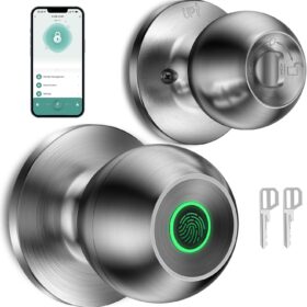 Fingerprint Door Lock?Smart Door Knob, Smart Lock Biometric Door Lock Fingerprint Door knob with App Control Suitable for Bedroom,Utility Room,Apartments Offices,Hotels(Silver)                 