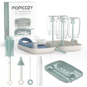 Momcozy Bottle Brush Set - Baby Bottle Cleaner Kit with Silicone Brush, Nipple Brush, Straw Brush, Soap Dispenser, Drying Rack - 7 in 1 Bottle Cleaning Tool for Home and Travel                 