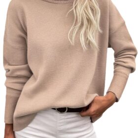 Zeagoo Women's Turtleneck Sweater 2024 Fall Winter Chunky Knitted Pullover High Low Hem Trendy Basic Jumper Top  