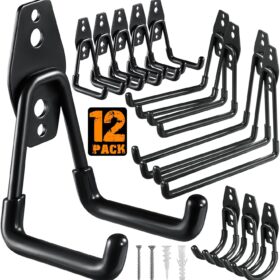 12 Pack Garage Hooks Heavy Duty Utility Steel with Anti-Slip Coating Wall Mount Storage Organizer for Hanging Power and Garden Tools, Ladders, Hose, Bikes, Ropes, Bulk Items, and More              