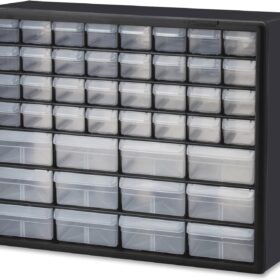 Akro-Mils 10144 44-Drawer Plastic Drawer Storage Cabinet for Garage Organization, Bead Organizer, Lego Storage, Teacher Toolbox, Makeup Organizer, and More, 20-Inch W x 6-Inch D x 16-Inch H, Black                 