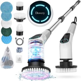 Electric Spin Scrubber, Cordless Cleaning Brush, Shower Scrubber with 8 Replaceable Brush Head, Power Cleaning Brush with Extension Handle, 2 Adjustable Speed, for Bathtub Grout Tile Floor                 