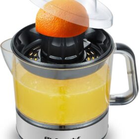 Elite Gourmet ETS623 BPA-Free Electric Citrus Juicer, Compact, Large Volume, Pulp Control, Oranges, Lemons, Limes, Grapefruits with Easy Pour Spout, 24oz, Black/Stainless Steel                 