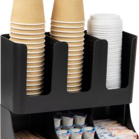 Mind Reader 6 Compartment Upright Breakroom Coffee Condiment and Cup Storage Organizer, Black                 