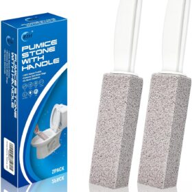 4TH Pumice Stone for Toilet Bowl Cleaning,Scouring Stick with Handle,Powerfully Away Limescale Stain,Hard Water Ring, Calcium Buildup,Iron,Rust.Remover for Tile Bath-tub - 2 Pack                 