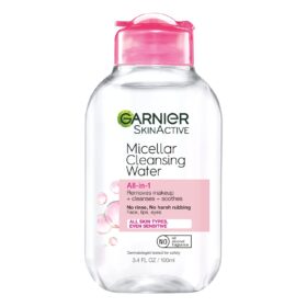 Garnier Micellar Cleansing Water, All-in-1 Makeup Remover and Facial Cleanser, For All Skin Types, 3.4 Fl Oz (100mL), 1 Count (Packaging May Vary)                 