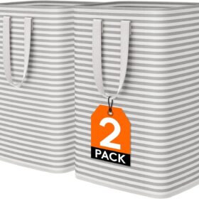 Lifewit 2 Pack Laundry Hamper Large Collapsible Laundry Baskets, Freestanding Waterproof Clothes Hamper with Easy Carry Handles in Laundry Room Bedroom Bathroom College Dorm for Adults, Grey, 2 x 80L                 