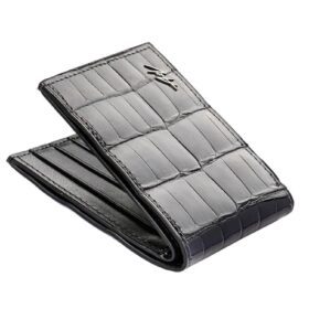 Handcrafted Alligator Leather Wallet - Premium Quality, Slim Minimalist Design, Eco-friendly Finishing, Ideal for Cards and Cash (Lacquer Grey)                 
