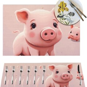 Placemats Set of 6 PCS Washable PVC Table Mats Heat Resistant Vinyl Woven Place Mats Cute Pigs Placemats Non-Slip Wipeable Placemats for Kitchen Dining Table Decoration 18 x 12 Inch                 