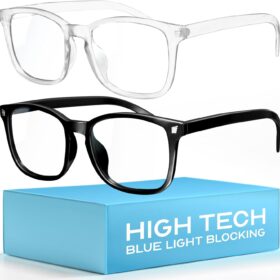 livho 2 Pack Blue Light Blocking Glasses, Computer Reading/Gaming/TV/Phones Glasses for Women Men,Anti Eyestrain & UV Glare (Light Black+Clear)                 