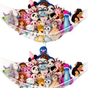 Lilly's Love Stuffed Animal Hammock, 2 Pack | Corner Hanging Organizer, Toy Storage, Stuffed Animal Storage | Easy to Hang Plushie Net w/Anchors & Hooks | Cute Room, Bedroom & Home Decor (White)                 