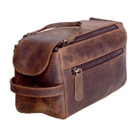 KOMALC Premium Buffalo Leather Unisex Toiletry Bag Travel Dopp Kit                 