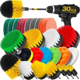 Holikme 30Pack Drill Brush Attachments Set,Scrub Pads & Sponge, Power Scrubber Brush with Extend Long Attachment All Purpose Clean for Grout, Tiles, Sinks, Car Polishing Pads                 