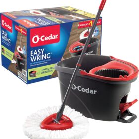 O-Cedar EasyWring Microfiber Spin Mop, Bucket Floor Cleaning System, Red, Gray, Standard                 