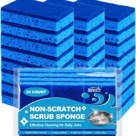 HOMEXCEL Sponges Kitchen 24pcs, Non-Scratch Scrub Dish Sponges, Safe on Non-Stick Cookware,Dual Sided Cleaning Sponges for Kitchen,Household,Bathroom and More                 