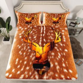 Western Rustic Jungle Style Bed Sheet Set Elk Deer Hunting Deer Animal Camping Fitted Sheet for Ultra Soft Leopard Print Bedding Cover Set Room Decor Queen (No Flat Sheet)                 