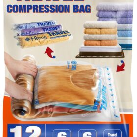 HIBAG 12 Compression Bags for Travel, Travel Essentials Compression Bags, Vacuum Packing Space Saver Zipper Bags for Cruise Travel Accessories (12-Travel)                 