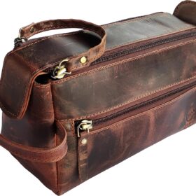 RUSTIC TOWN Buffalo Leather Toiletry Bag : Vintage Travel Shaving & Dopp Kit : for Toiletries, Cosmetics & More : Spacious Interior & Waterproof Lining : Compact, Fits Easily in Luggage                 