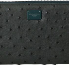 Dolce & Gabbana Green Ostrich Leather Continental Mens Clutch Wallet                 
