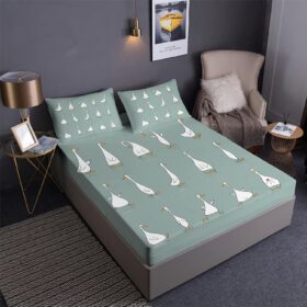Cartoon Mallard Decoration Goose Fitted Sheet Set Goose Animal Wild Duck Bedding Set,includ 1 Fitted Sheet +2 Pillowshams (D,Twin-Fitted Sheet-3PCS)                 