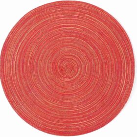Placemats for Round Tables Set of 4, 14.2 Inch Woven placemats, Non Slip Heat Cotton Yarn Round Placemats for Farmhouse and Kitchen Table Decor (Red)                 