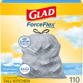 Glad Tall Kitchen Drawstring Trash Bags - Odorshield 13 Gallon White Trash Bag, Febreze Fresh Clean, 110 Count                 