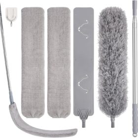 Feather Duster Set (4 Pieces), 30-100 inch Retractable Gap Dust Cleaner and Feather Duster, Microfiber Duster Can be Used for Cleaning Ceilings, Furniture Refrigerators and Under Sofas                 