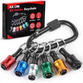 Push to Unlock,Katerk 6pcs 1/4 inch Hex Shank Aluminum Alloy Screwdriver Bit Holder Light-Weight Quick-Change Extension Bar Keychain Drill Screw Adapter Portable,Black Carabiner,Tool Gifts for Men              