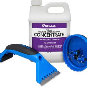 ROMAN Wallpaper Removal Kit - Concentrate (32 oz), Perforating Scoring Tool, and Angled Scraper for Home Improvement - Yields 5 Gallons of Remover (1500 sq. ft Coverage)                 