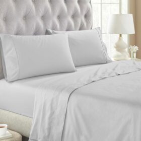 Superior Organic Cotton 300 Thread Count Bed Sheet Set, Includes 1 Extra Deep Pocket Fitted Sheet, 1 Flat Sheet, 1 Pillowcase, Percale Weave, Cute Bedding, Basic Bedsheets, Twin XL, Silver                 