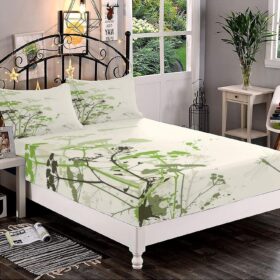 XISUNYA Decorative Fitted Sheet Set Twin Size, Dragonfly Deep Pockets Fitted Sheet & 2 Pillow Sham Set, Minimalist Foliage Herbs Dragonflies Winged Insects Mystic Printed Microfiber Bedding 3pc Set                 