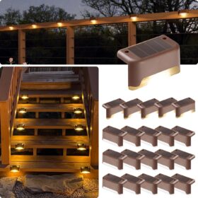 GIGALUMI Led Solar Deck Lights, 16 Pack Waterproof for Outdoor Stairs, Step, Fence, Railing, Yard and Patio (Warm White)                 