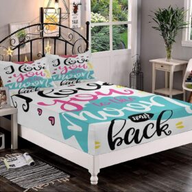 Decorative Bedding Sheet Set Twin XL Size, I Love You Deep Pockets Fitted Sheet & 2 Pillow Sham Set, Love You to The Moon and Back Motivational Quoten Print Microfiber 3pc Bed Sheets Set                 