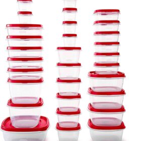 Rubbermaid 60-Piece Food Storage Containers with Lids, Microwave and Dishwasher Safe, Red Color, Ideal for Meal Prep and Pantry Storage                 