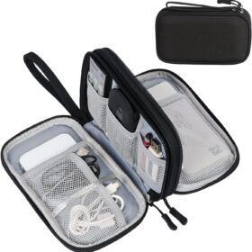 FYY Travel Cable Organizer Pouch Electronic Accessories Carry Case Portable Waterproof Double Layers All-in-One Storage Bag for Cord, Charger, Phone, Earphone Black                 