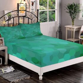 Decorative Bedding Sheet Set Twin Size, Geometric Deep Pockets Fitted Sheet & 2 Pillowcases Set(No Flat Sheet), Green Mosaic Pattern Print Microfiber 3pc Bed Sheets Set, for Mattress (Deep: 5