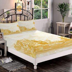 Decorative Bedding Sheet Set Twin XL Size, Lantern Deep Pockets Fitted Sheet & 2 Pillow Sham Set, Japanese Buildings Retro Style Samurai Print Microfiber 3pc Bed Sheets Set,for Mattress (Deep: 5