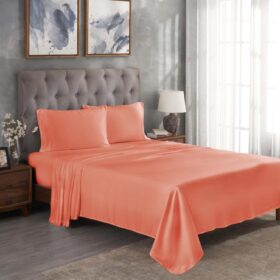 Superior Modal from Beechwood 300 Thread Bed Sheet Set, 1 Elastic Deep Pocket Fitted Sheet, 1 Flat Sheet, 1 Pillowcase, Soft Cool Sheets, Sateen Weave, Bedding Essentials, Twin XL, Coral                 