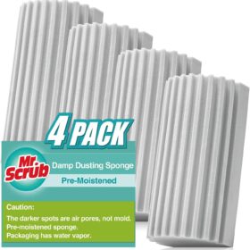 4 Pack Damp Dusting Sponge Duster, Grey Dust Cleaning Sponge, Reusable Household Cleaning Sponge Tool for Blinds, floorboards, Fan Blades, Vents, Glass, Railings, Mirrors                 