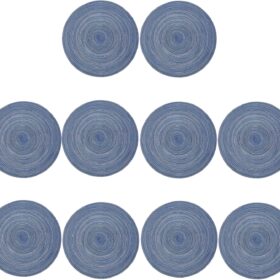 Round Braided Placemats Set of 10, Washable Heat Resistant Nylon Spandex Circle Place Mats, 14.1 inch Round Place Mats for Kitchen Dining Table Non Slip Heat Resistant Table Mats (Blue)                 