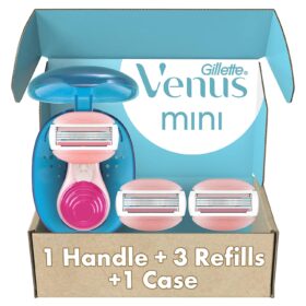 Gillette Venus Mini ComfortGlide White Tea Razors for Women, Includes 1 Mini Handle + 3 Refills + 1 Case                 