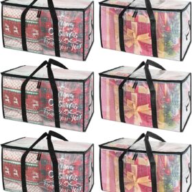 BALEINE 6-Pack Oversized Moving Bags with Reinforced Handles, Heavy-Duty Storage Tote for Clothes, Moving Supplies (Clear, 6-Pack)                 