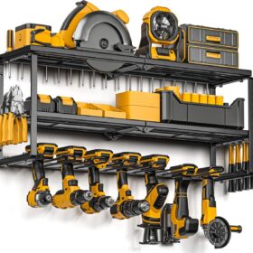 Power Tool Organizer for Tool Storage, Drill Holder Wall Mount with Charging Station, Tool Holder and Storage Rack for Garage Organization, Heavy Duty Metal Tool Shelf with Battery Holder                 