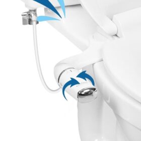 GenieBidet Bidet Attachment for Toilet, Ultra-Slim Self Cleaning Toilet Bidet, Bathroom Bidet with Separate Rear & Feminine Cleansing Nozzles, Includes Travel Bidet & 4 Accent Rings (Right-Handed)