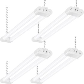 hykolity 4 Pack Linkable LED Shop Light for Garage, 2FT 22W Utility Light Fixture, 2500lm, 5000K Daylight LED Workbench Light with Power Cord, Hanging or Flush Mount, White - ETL