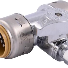 SharkBite Max 3/4 x 3/4 x 1/4 Inch Compression Tee Stop Valve, Push to Connect Brass Plumbing Fitting, PEX Pipe, Copper, CPVC, PE-RT, HDPE, UR24985A
